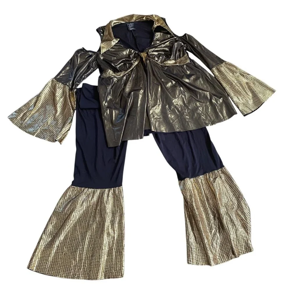 Leg‎ Avenue Disco Halloween Costume Gold Black Bell Bottom Women Plus 3X/4X - Picture 3 of 6
